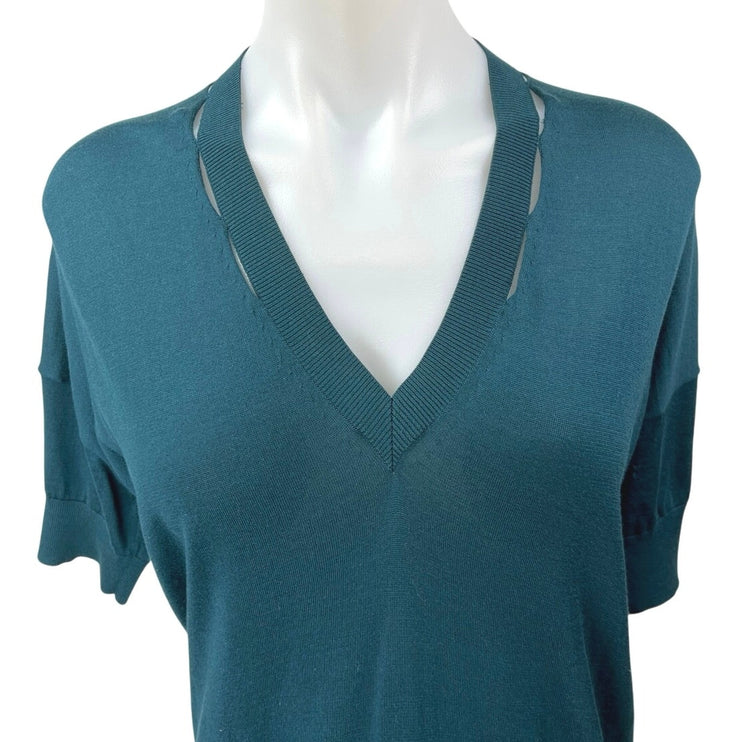 Stella McCartney Green Silk Short Sleeve V-Neck Knit Mini Tunic Shirt Dress 4