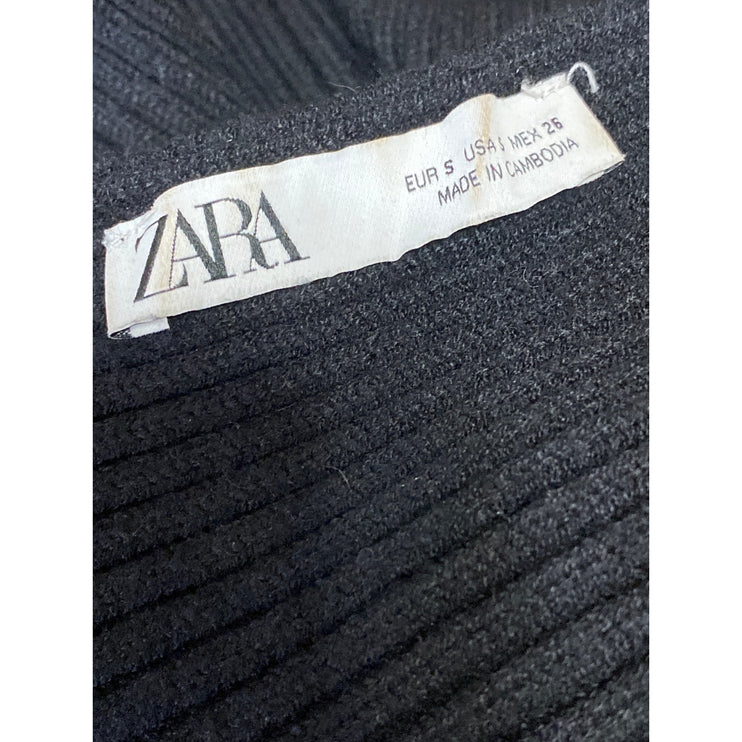 Zara Women's Black Boat Neck Ribbed Knit Batwing Sleeve Boxy Sweater Top Size S