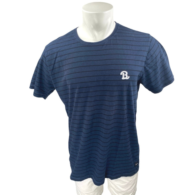 Barney Cools Men's Blue Striped Crewneck Short Sleeve Casual Tee T-shirt Top M