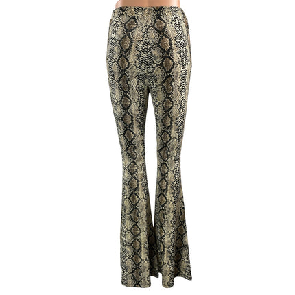 Polly Womens Beige Snakeskin Animal Print High Rise Flared Trousers Pants Size 4
