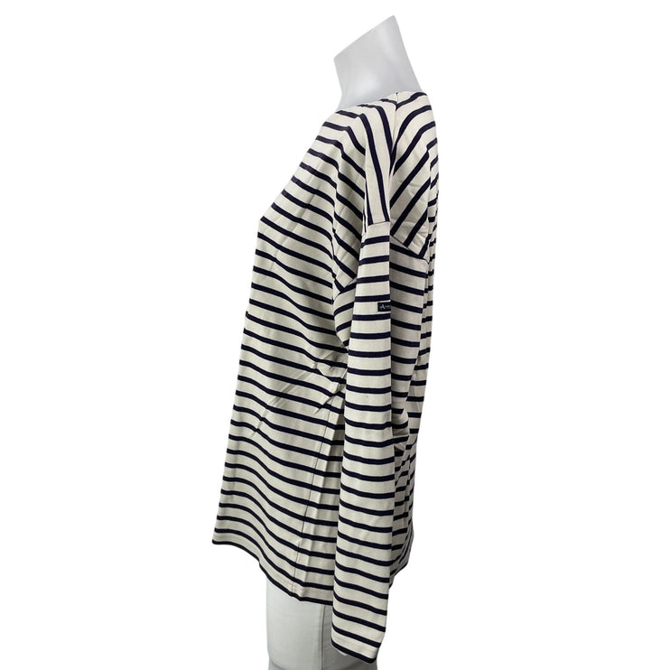 Armorlux Women's White Blue Striped Long Sleeve Cotton T Shirt Tee Top Size 4
