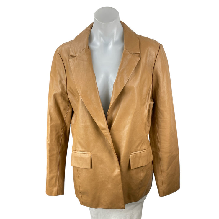 Le Lis Womens Brown Faux Leather Notched Collar Long Sleeve Blazer Coat Jacket L