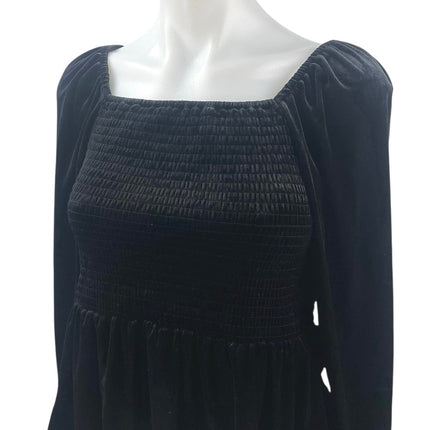 Gap Women's Black Long Sleeve Smocked Square Neck Peplum Blouse Top Size M