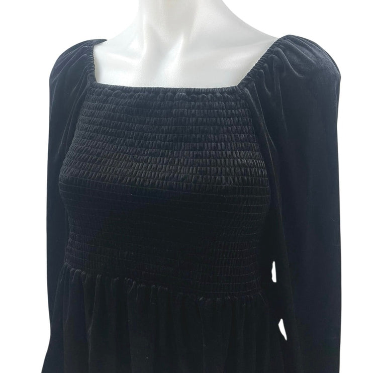 Gap Women's Black Long Sleeve Smocked Square Neck Peplum Blouse Top Size M