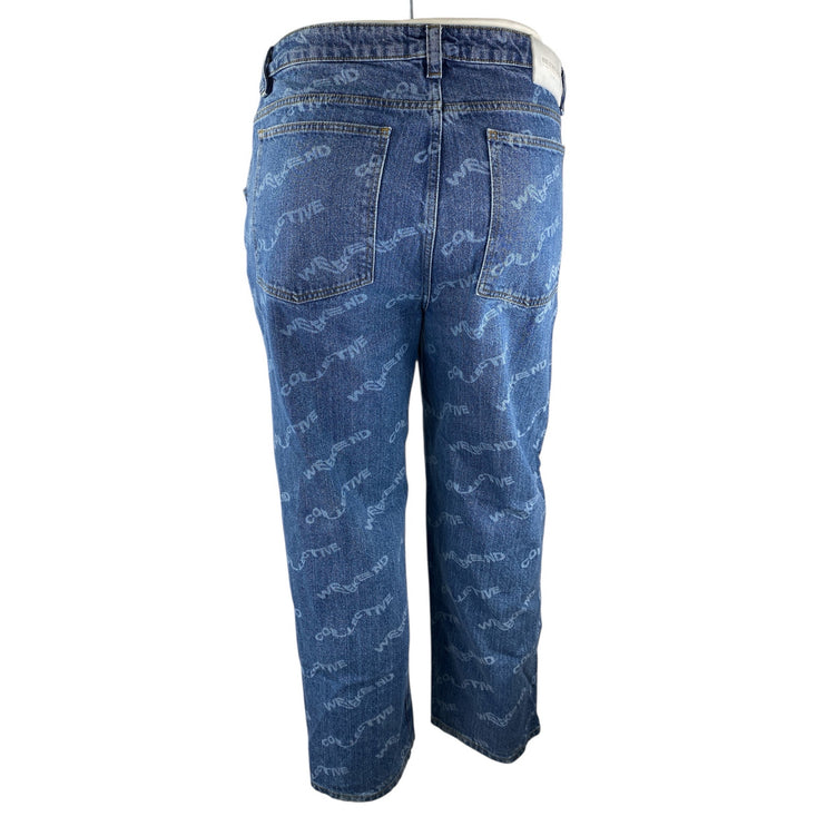 ASOS Women's Blue Weekend Collective Print Straight Leg Denim Jeans Size 14