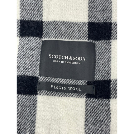 Scotch & Soda Wool Black White Plaid Check Fringe Snow Shawl Wrap Neck Scarf OS