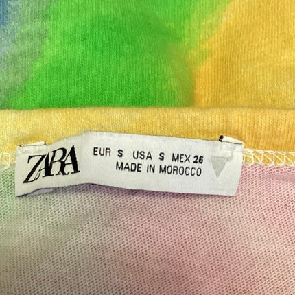 Zara Multicolor Tie Dye Crew Neck Short Sleeve Boxy Cropped Tee T-Shirt Top Sz S