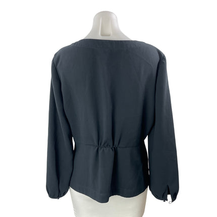 J.Crew Women's Black Long Sleeve V Neck Faux Wrap Peplum Blouse Top Size 14