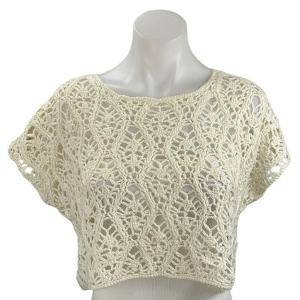 Abercrombie & Fitch Women's Cream Crochet Knit Short Sleeve Crop Sweater Top S
