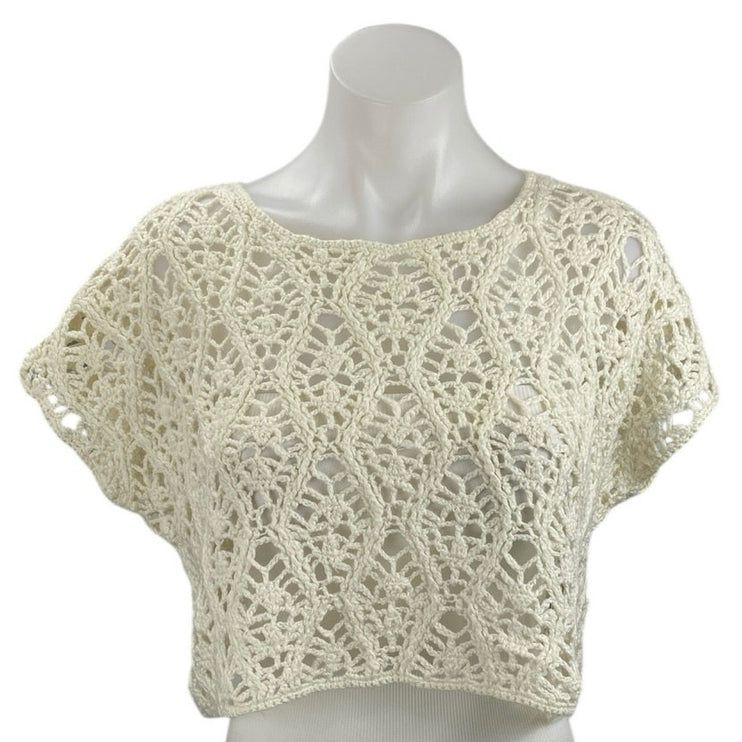 Abercrombie & Fitch Women's Cream Crochet Knit Short Sleeve Crop Sweater Top S