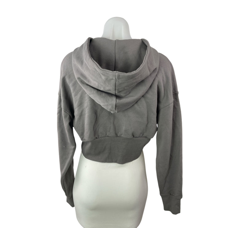 Forever 21 Women's Gray Hoodie Hooded Long Sleeve Cropped Sweatshirt Top Size L