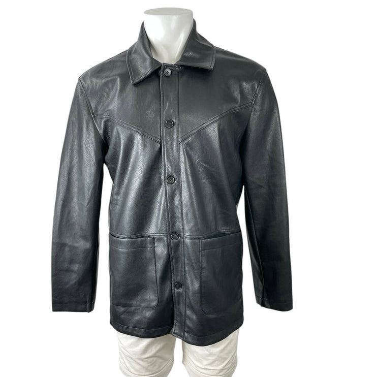 Urban Code Men's Black Faux Leather Vegan Button Up Pocket Coat Jacket Size L