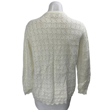 Rosanna Women's White Long Sleeve Open Knit Button Up Cardigan Sweater Top 6