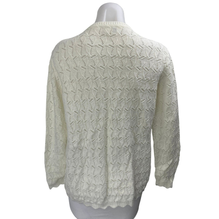 Rosanna Women's White Long Sleeve Open Knit Button Up Cardigan Sweater Top 6