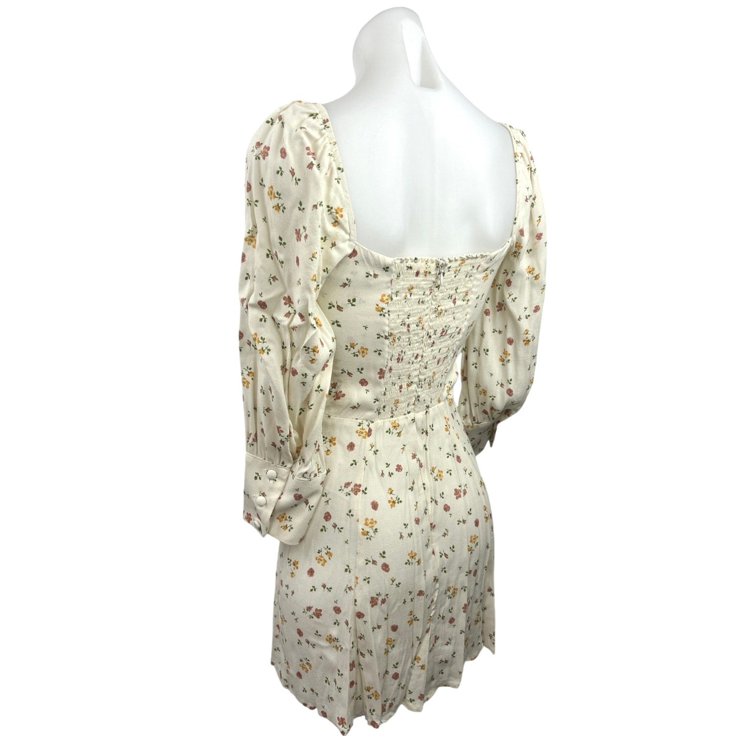 Reformation Cream Floral Long Sleeve Hooman Smocked Button Front A Lin – Brie