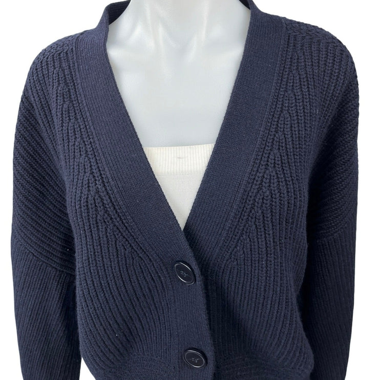 & Other Stories Navy Blue Wool Waffle Knit V-neck Button Cardigan Sweater Top M