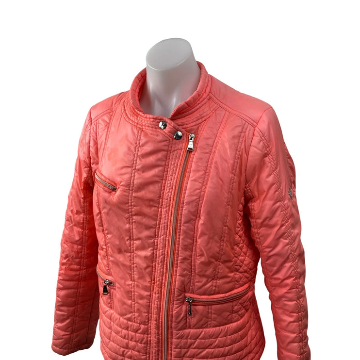 Guess Women's Coral Quilted Long Sleeve Full Zip Moto Biker Coat Jacket Size L