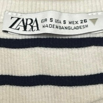 Zara White Black Striped Ribbed Knit Sleeveless High Neck Tank Crop Top Size S