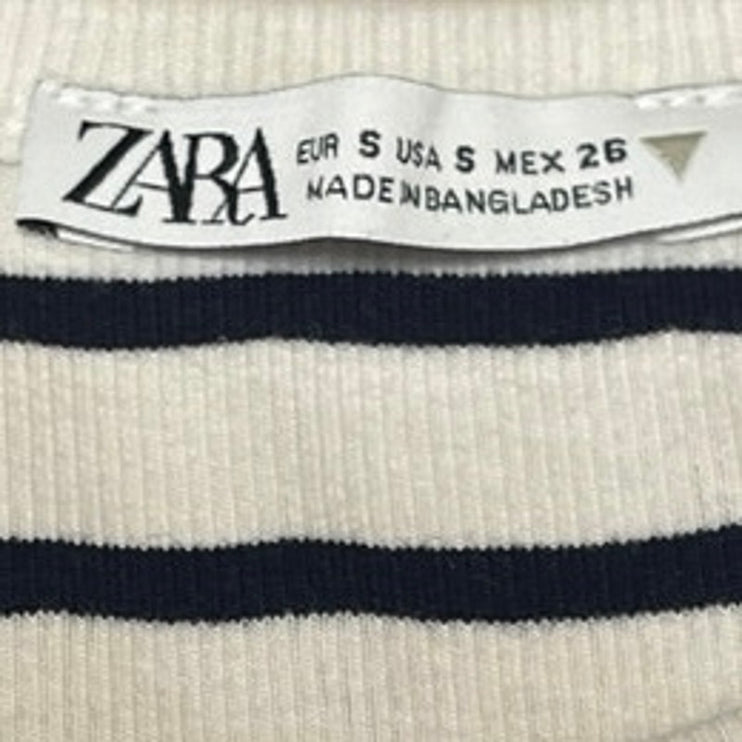 Zara White Black Striped Ribbed Knit Sleeveless High Neck Tank Crop Top Size S