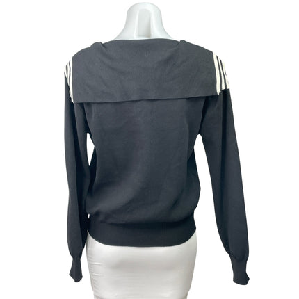 Women's Black Sailor Collar Knit Long Sleeve Button Down Cardigan Sweater Size M