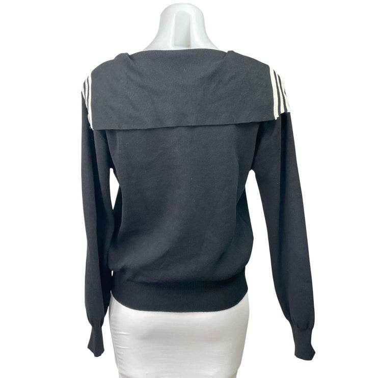 Women's Black Sailor Collar Knit Long Sleeve Button Down Cardigan Sweater Size M