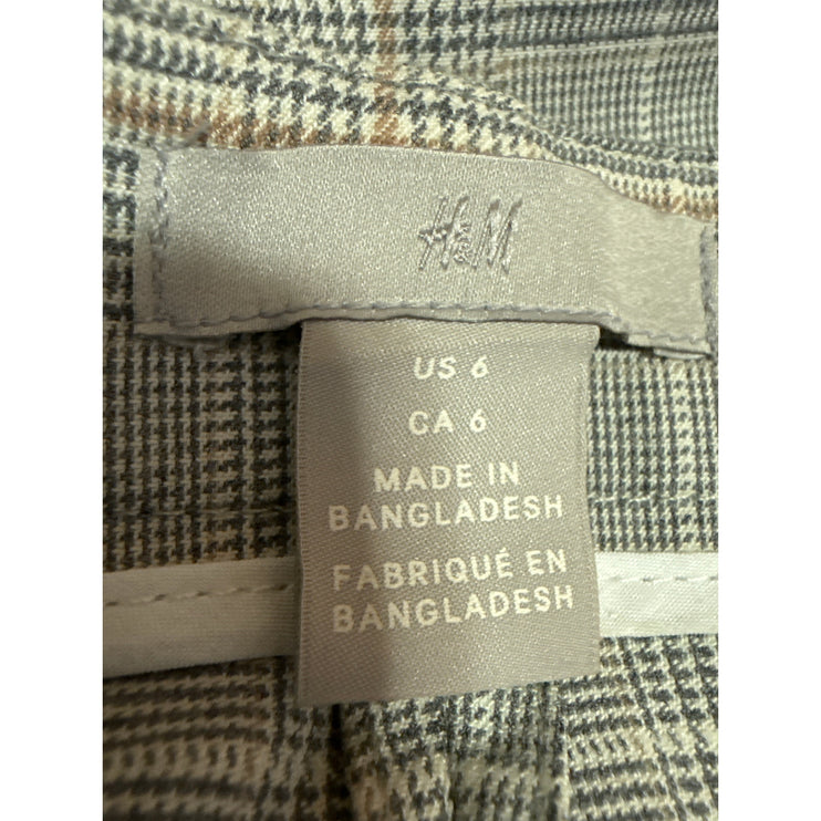 H&M Women's Gray Plaid Checkered High Rise Straight Leg Trousers Dress Pants 6