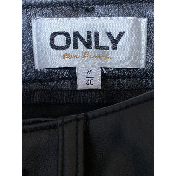 ONLY Emily Women's Black Faux Leather Vegan Slim Straight Crop Trousers Pants M