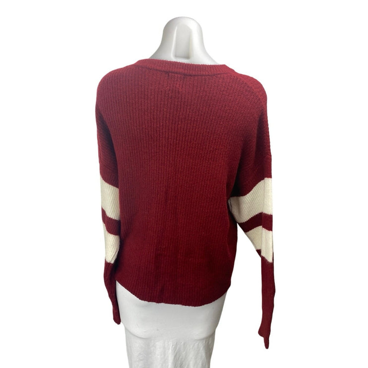 John + Jenn Women's Red White Long Sleeve Stripe Ribbed Knit Sweater Top Size S