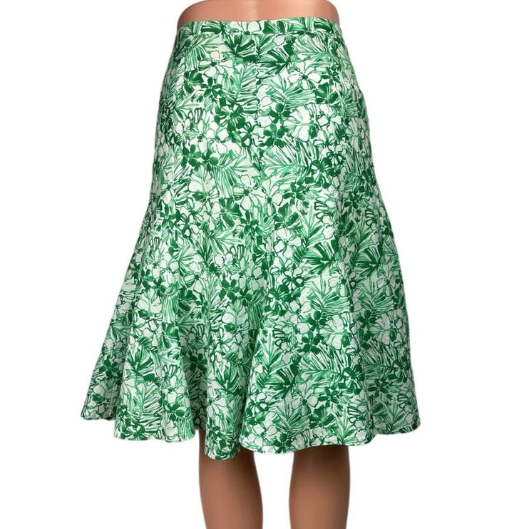 Saks Fifth Avenue Foilio Green Tropical Floral Cotton Fit & Flare Midi Skirt 6P