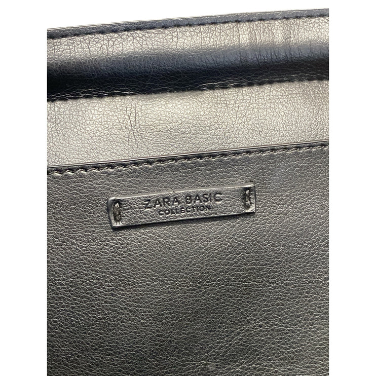 Zara Women's Black Faux Vegan Leather Tassled Drawstring Backpack Bag OS