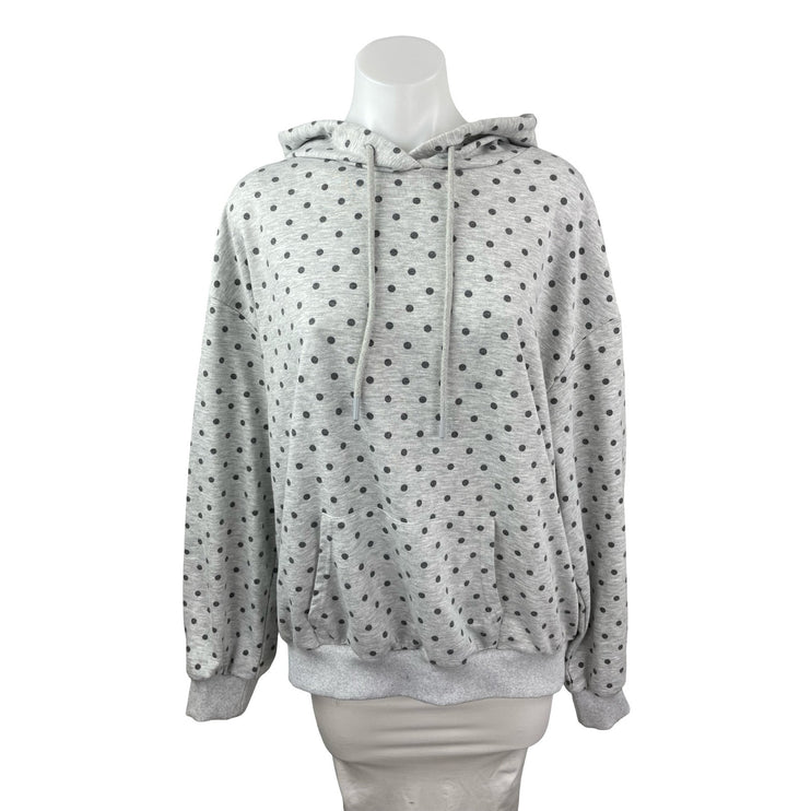 Cider Women's Gray Black Polka Dots Long Sleeve Hoodie Hooded Sweatshirt Top XL