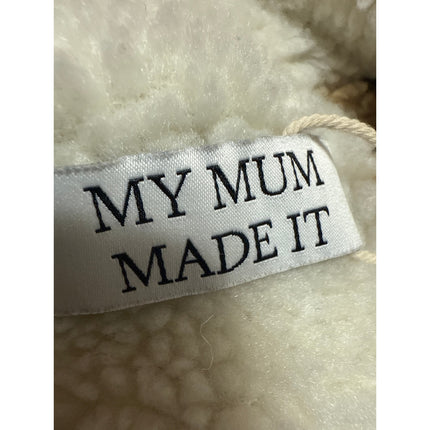 My Mum Made It White bBown Teddy Bear Fleece Zip Up Pockets Coat Jacket Size 8