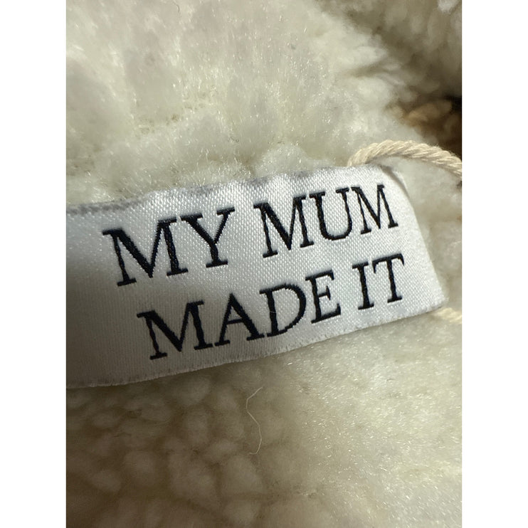 My Mum Made It White bBown Teddy Bear Fleece Zip Up Pockets Coat Jacket Size 8