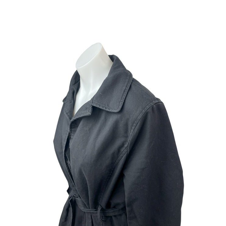 John Lewis Women's Black Long Sleeve Collared Belted Midi Trench Coat Jacket 10