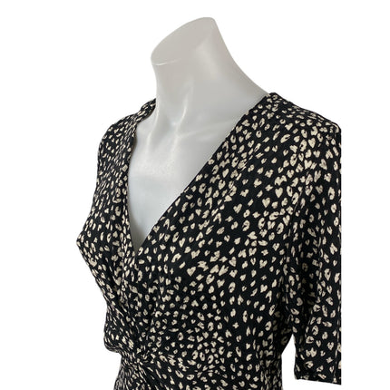 Maje Women Black Floral Short Sleeve Twist Front V Neck Mini Sheath Dress Size 6