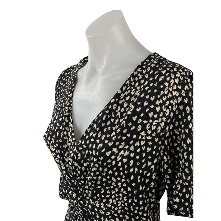 Maje Women Black Floral Short Sleeve Twist Front V Neck Mini Sheath Dress Size 6