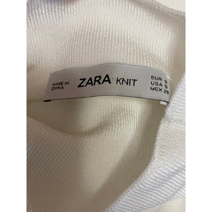 Zara Women's White Ribbed Knit Sleeveless Turtleneck Cutout Crop Top Size S