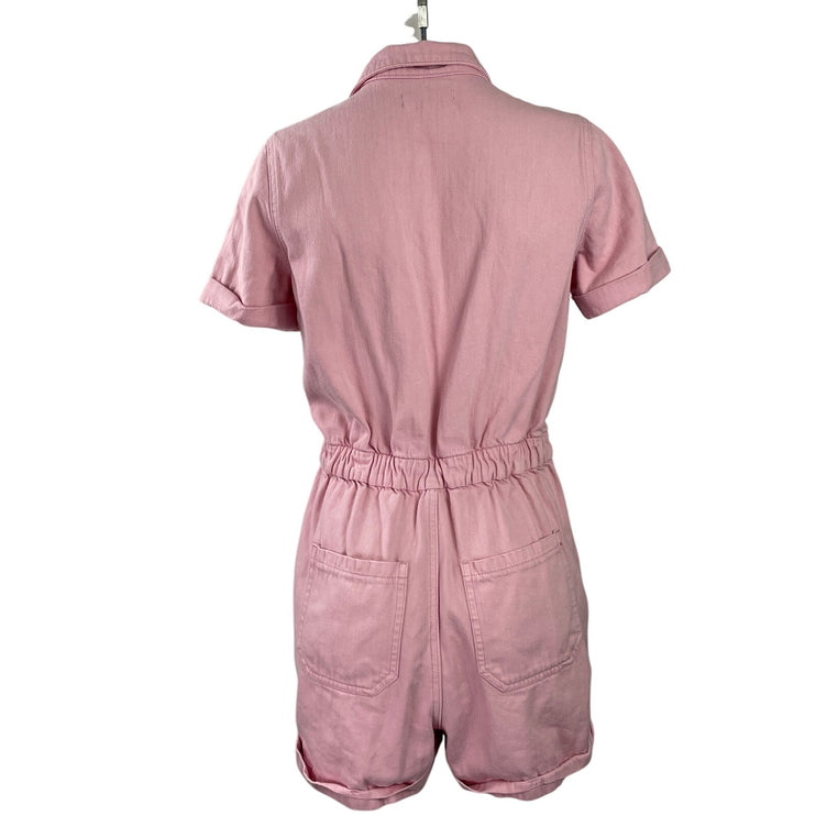 Harper Heritage Women's Pink Short Sleeve Pocket Button Up Romper Shorts Size S