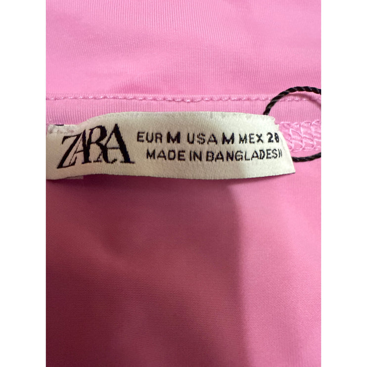 Zara Women Pink Short Sleeve Crew Neck Slim Stretch Basic T Shirt Tee Top Size M