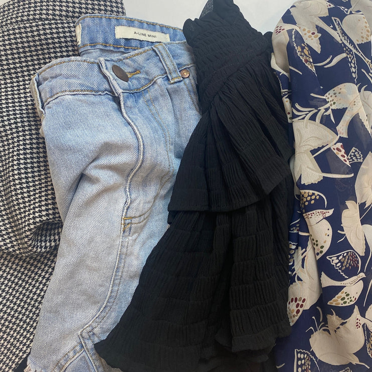 Old Navy Cotton On Women Multi Denim Ruffle Mini Skirt 4Pc Lot Set Size M/S/6/26