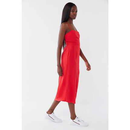 Urban Outfitters Red Onyx Linen Button-Front Slit Spaghetti Straps Midi Dress XS