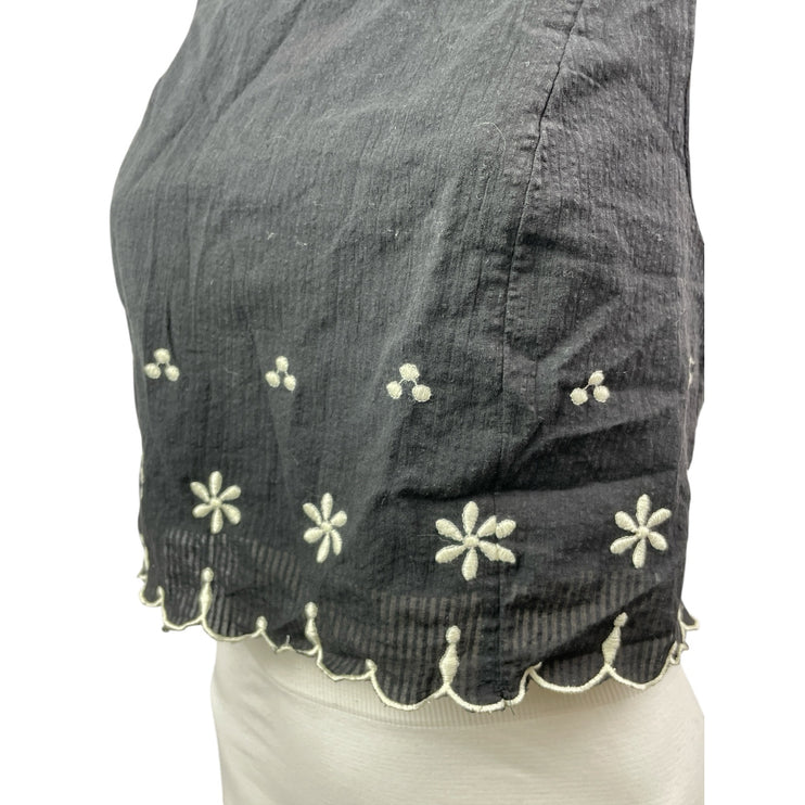 Free People Kayla Black Floral Embroidered Sleeveless Tie Blouse Top Size S