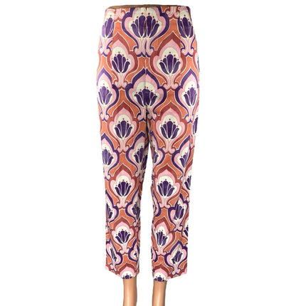 Zara Pink Multicolor Printed High Waist Straight Leg Slim Fit Trousers Pants 6