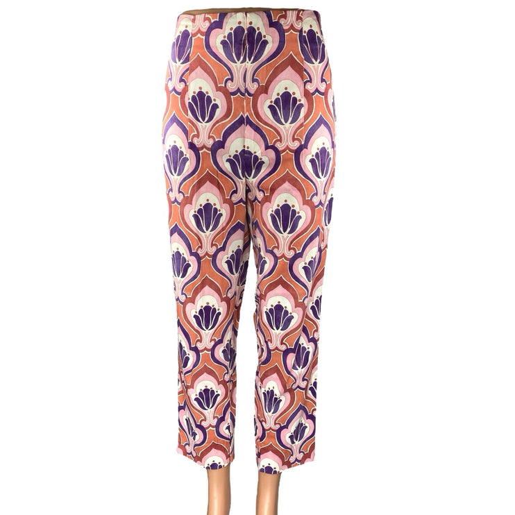 Zara Pink Multicolor Printed High Waist Straight Leg Slim Fit Trousers Pants 6