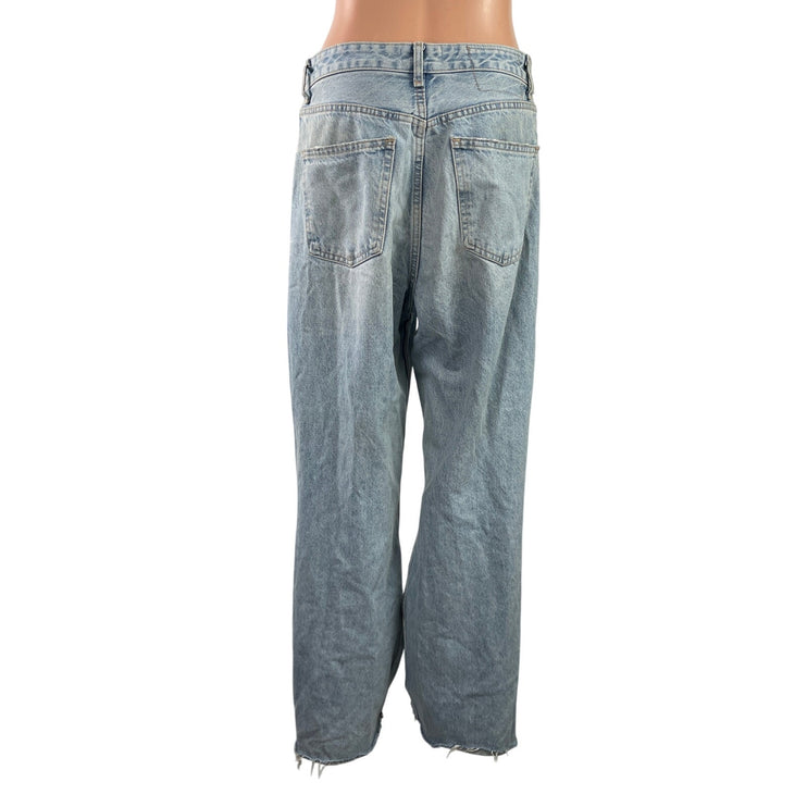 Zara Women's Blue Light Wash Distressed High Rise Wide Leg Denim Jeans Size 8