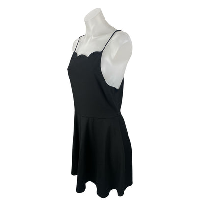 Monteau Women's Black Sleeveless Scallop Pleated Cami Tank A Line Mini Dress L