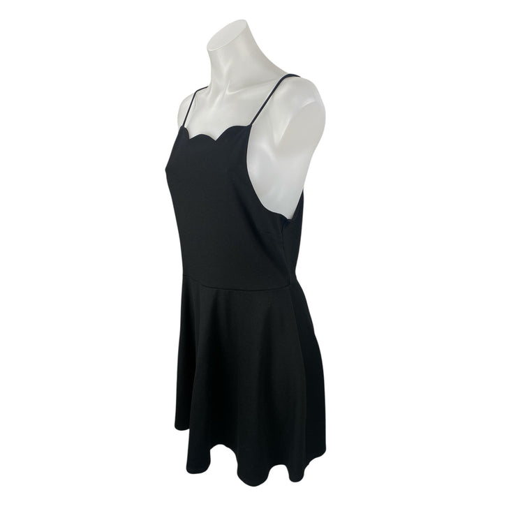 Monteau Women's Black Sleeveless Scallop Pleated Cami Tank A Line Mini Dress L