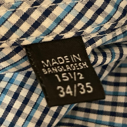 Kenneth Cole Mens Blue Plaid Checkered Long Sleeve Collared Button Down Shirt 34