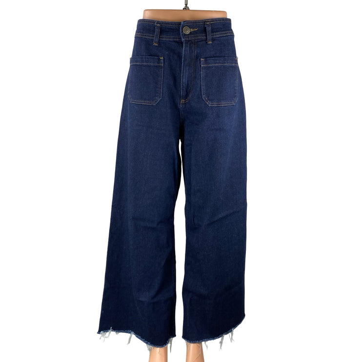 Zara Women's Blue Dark Wash High Waisted Wide Leg Palazzo Denim Jeans Size 10