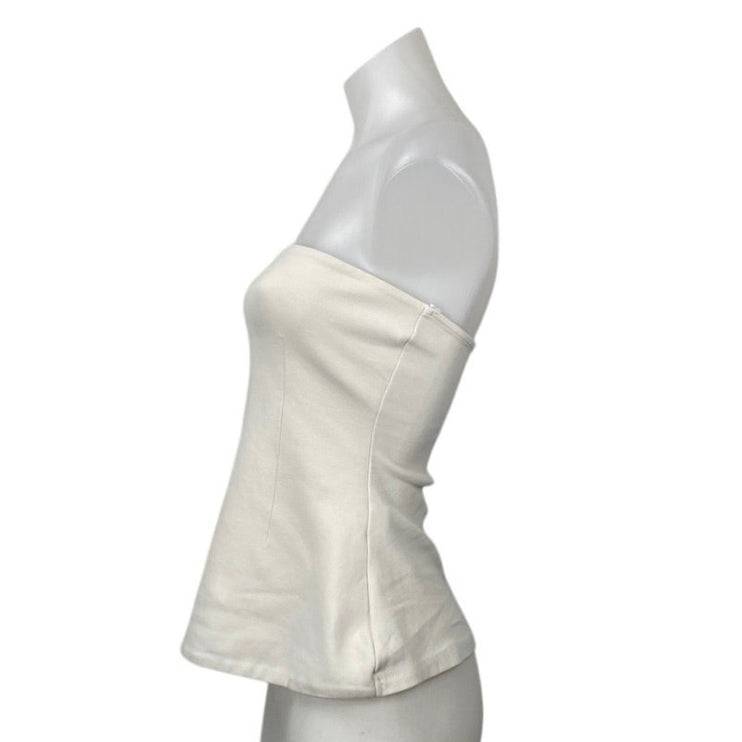 Zara White Strapless Tube Bandeau Sleeveless A Line Peplum Blouse Top Size M
